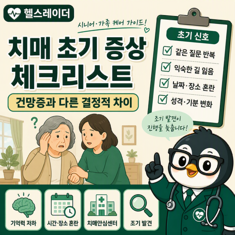 치매 초기 증상 체크리스트 (건망증과 다른 점·10가지 신호·검사 방법)