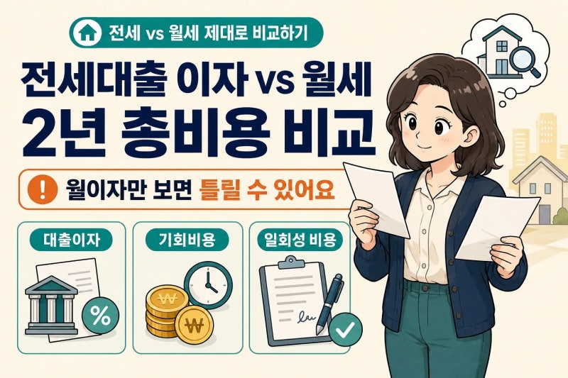 전세대출 이자와 월세 총비용 비교 계산, 2년 거주하면 어디가 저렴할까