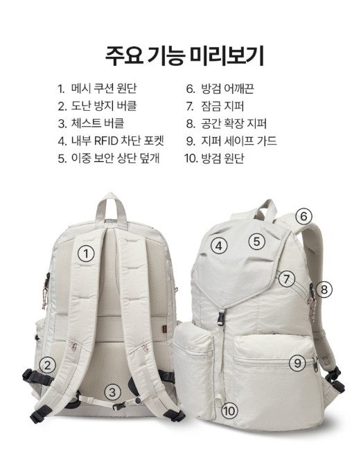 브랜든 세이프 플러스 백팩 ― 여행용 도난방지 가방 + 소매치기 완벽 차단 + 가벼운 백팩 추....