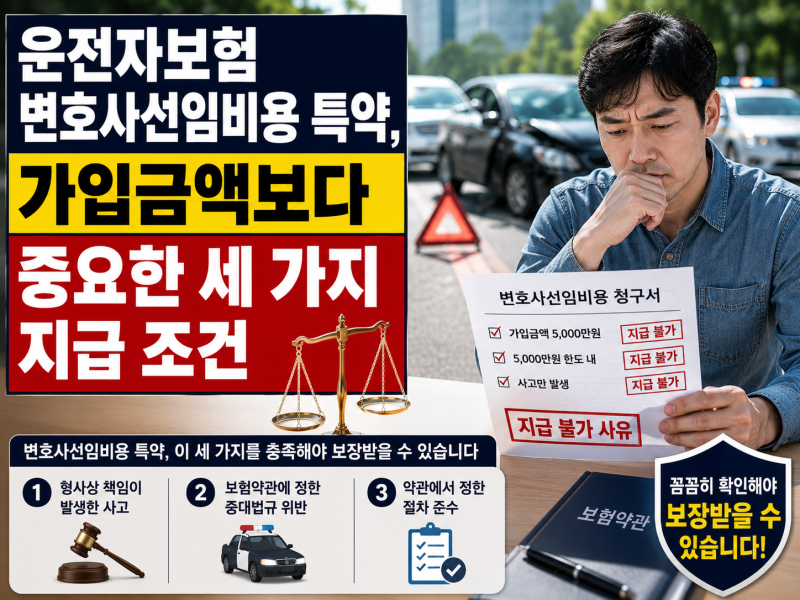 운전자보험 변호사선임비용 특약, 가입금액보다 중요한 세 가지 지급 조건
