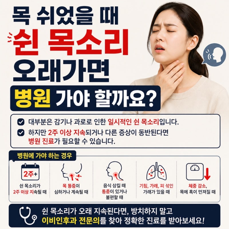 목쉬었을 때 쉰 목소리 오래가면 병원 가야 할까요?