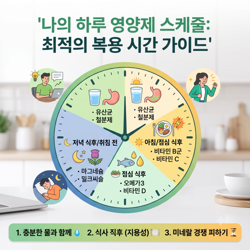 오메가3는 식후 바로, 마그네슘은 저녁에! 최적의 영양제 복용 시간 및 조합 총정리