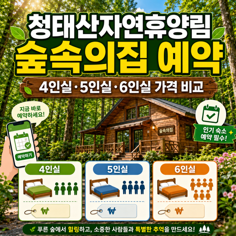 청태산자연휴양림 숲속의집 예약, 4인실·5인실·6인실 가격 비교
