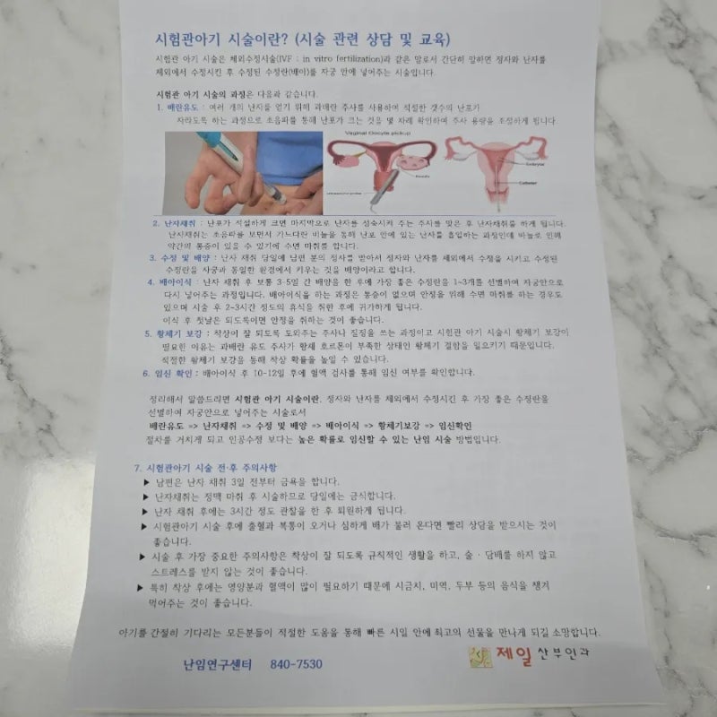 시험관 과정 난자채취 후 주의사항, 음식, 프로게스테론주사 (익산 제일산부인과)