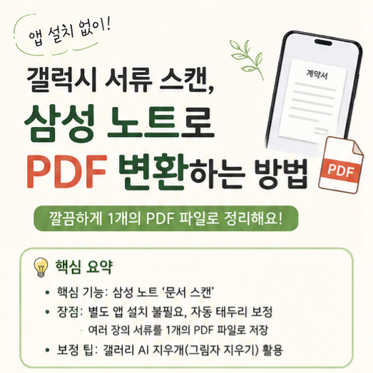 갤럭시 서류 스캔 앱 없이 삼성 노트로 사진 PDF 변환하는 방법
