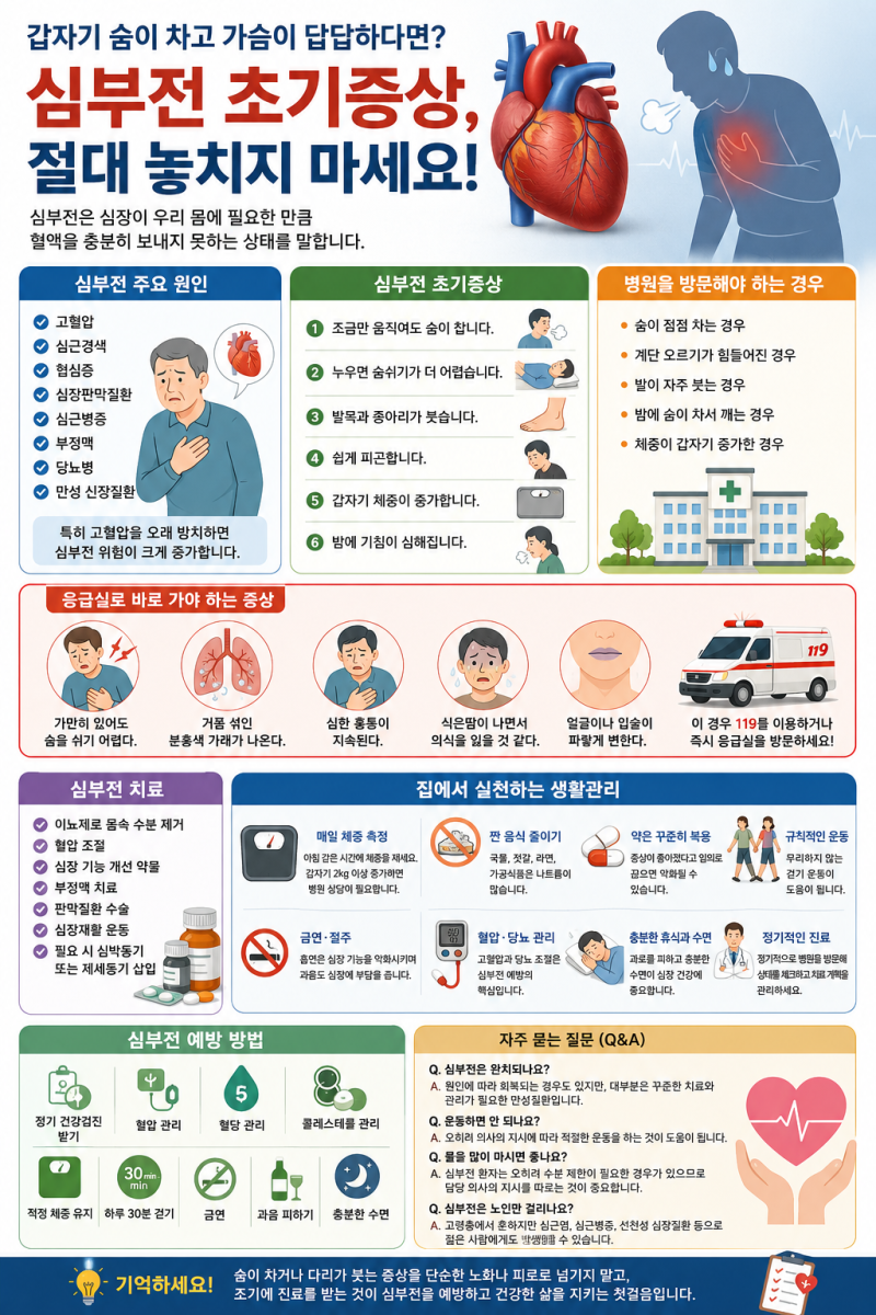 갑자기 숨이 차고 가슴이 답답하다면? 심부전 초기증상, 절대 놓치지 마세요