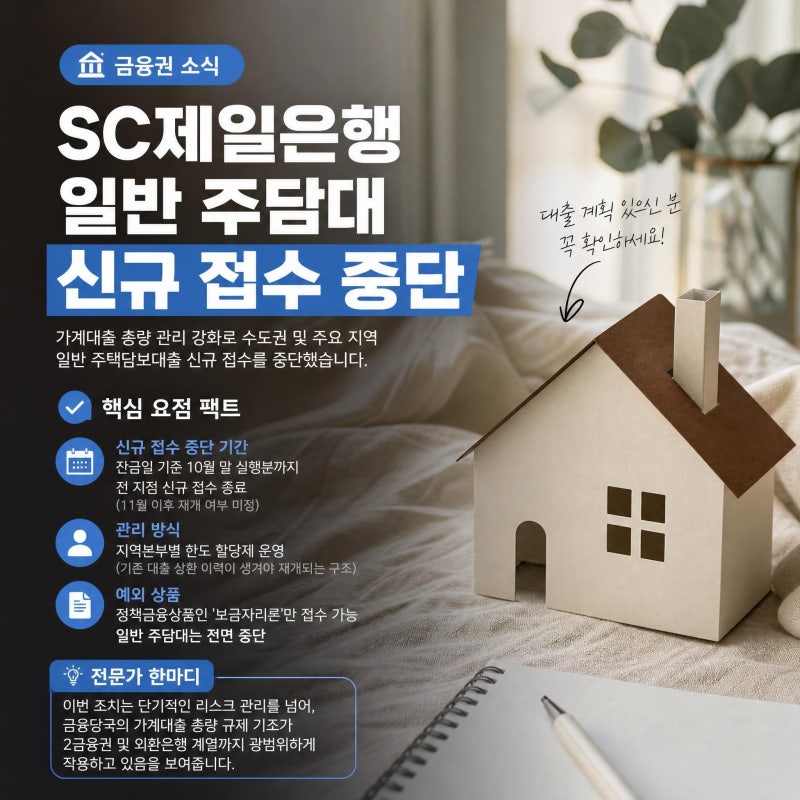 SC제일은행마저 주담대 중단? 2026년 하반기 대출 대란과 실수요자 대응 전략