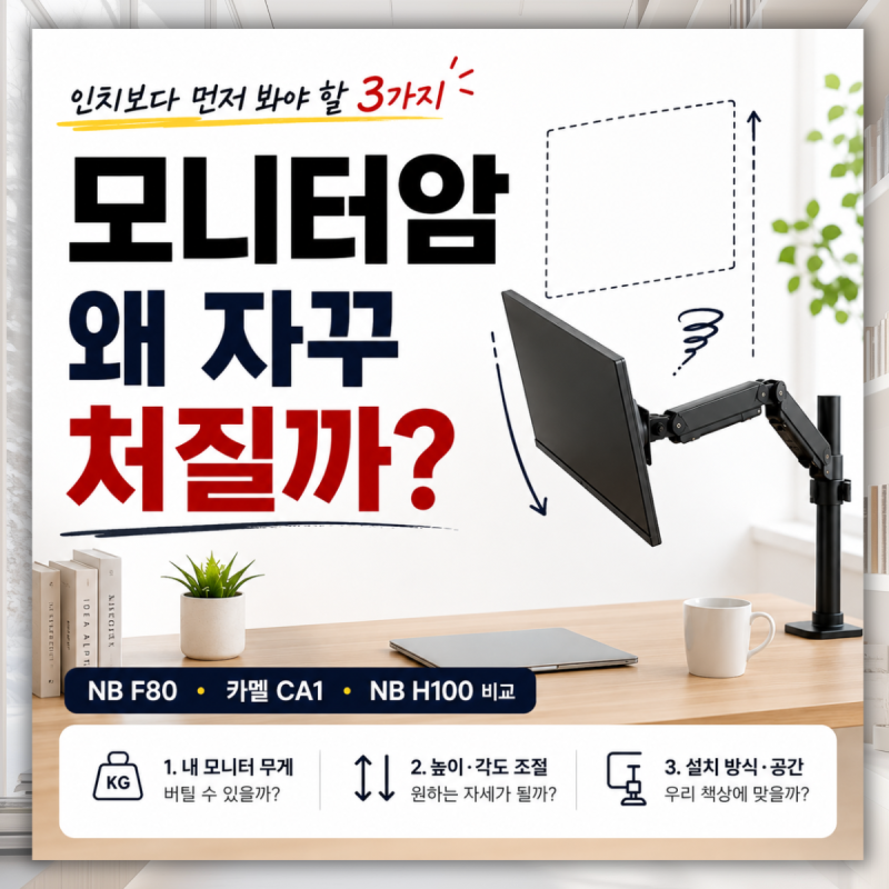모니터암 고르기 전 꼭 보세요｜NB F80·카멜 CA1·NB H100, 잘못 사면 처지는 이유｜MODU-LAB