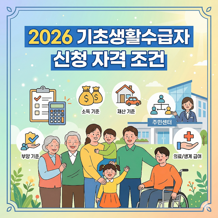 2026년 기초생활수급자 조건 및 생계급여 혜택 신청 방법 총정리