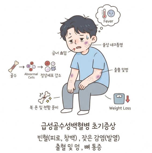 급성골수성백혈병 초기증상 총정리｜빈혈·출혈·잦은 감염이 보내는 위험 신호