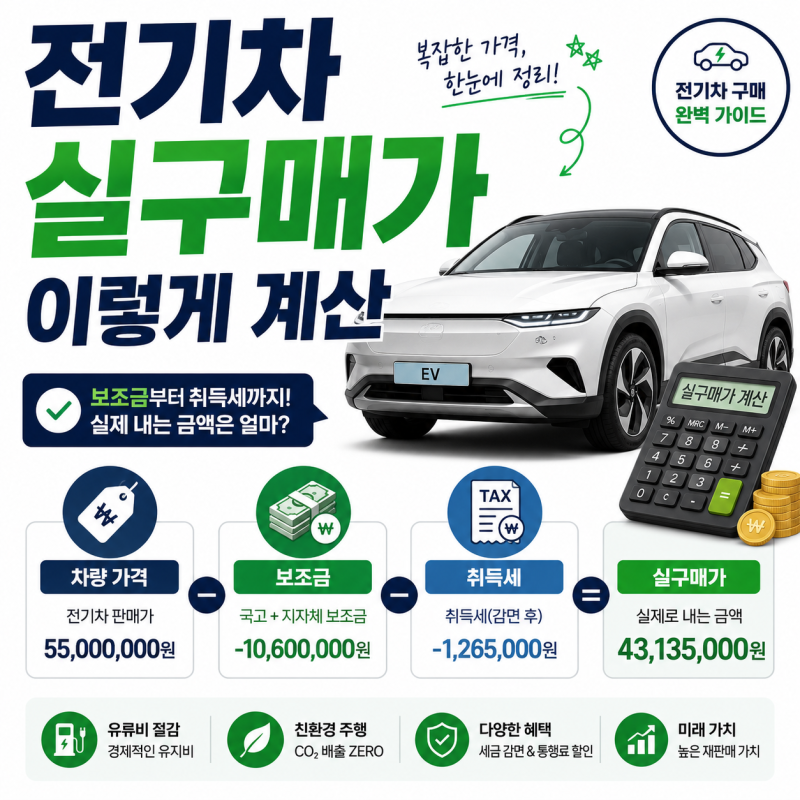 2026 전기차 실구매가 계산법, 차량가격·보조금·취득세 한 번에 정리