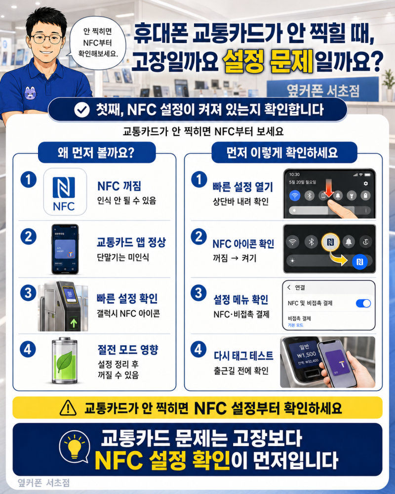 휴대폰 교통카드가 안 찍힐 때, 고장일까요 설정 문제일까요? [옆커폰 서초점]