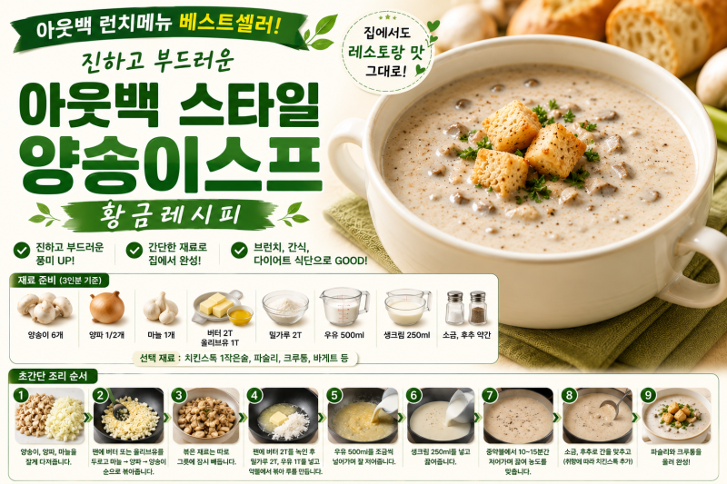 초간단 양송이스프 레시피,아웃백 스타일 양송이스프 집에서 도전!
