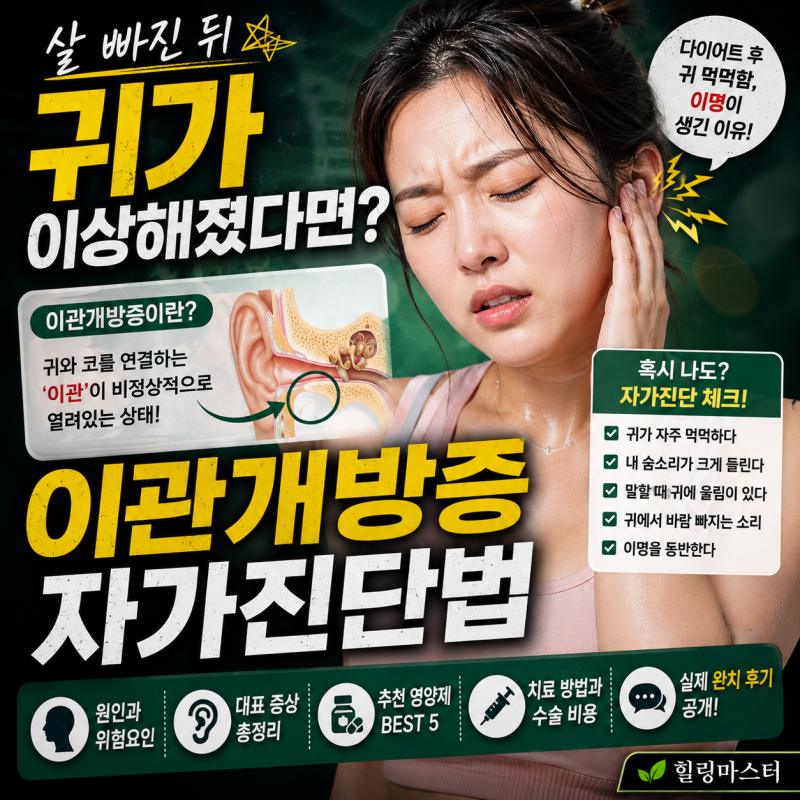 살 빠진 뒤 귀가 이상해졌다면? 이관개방증 자가진단법 ( 원인, 증상, 치료, 영양제, 수술비용....