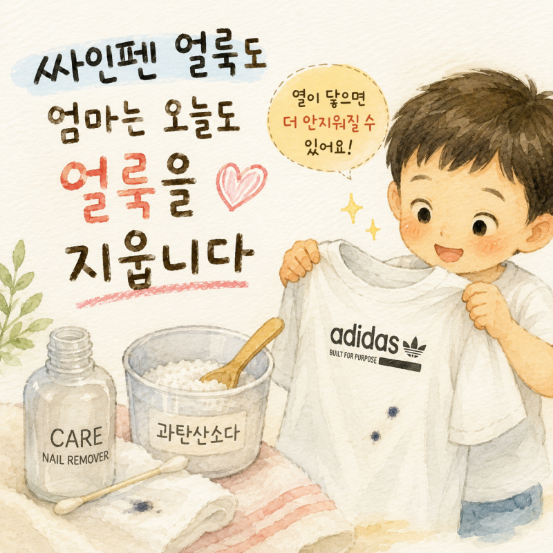 유치원 다녀온 아이 흰옷에 싸인펜 얼룩️ 엄마는 오늘도 얼룩을 지웁니다