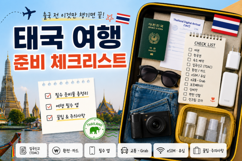 태국 여행 준비물 체크리스트 총정리 TDAC·환전·필수 앱·교통·전압·주의사항까지 한 번에