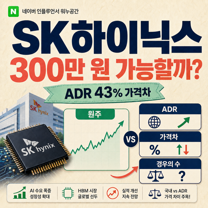 SK하이닉스 주가 300만 원 가능할까, ADR 43% 가격차의 경우의 수