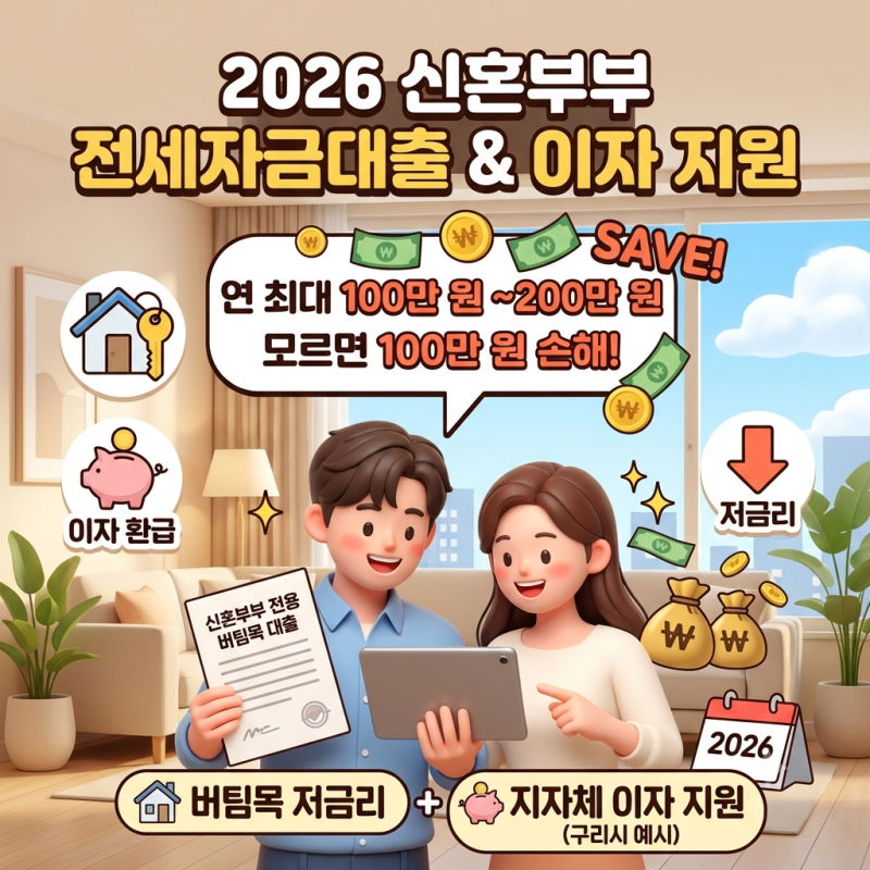 2026년 신혼부부 전세자금대출 신청방법과 이자 지원 조건, 모르면 매년 백만 원 손해 봅니다!