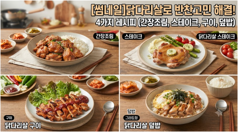 닭다리살로 반찬고민 해결하는 4가지 레시피(닭다리살 간장조림, 스테이크, 구이, 덮밥)