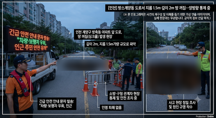 계양구 <b>방축동</b> 아파트 앞 도로서 지름 1.5m·깊이 2m <b>싱크홀</b>... 