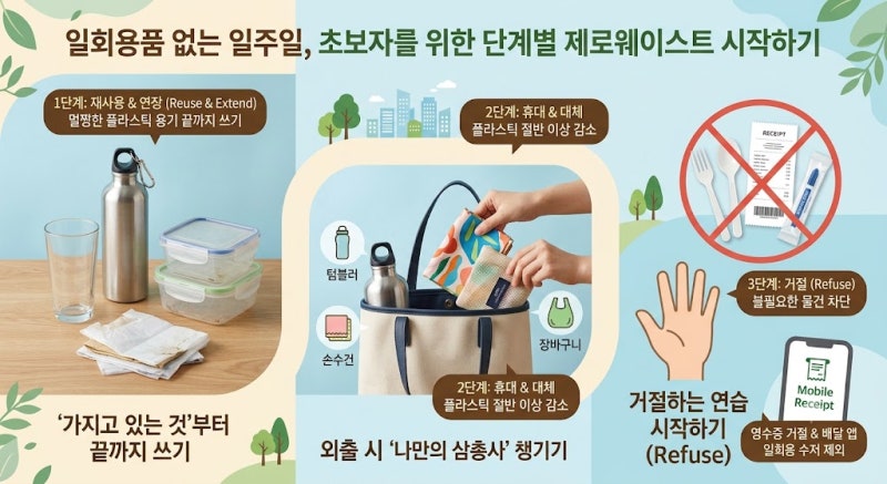 일회용품 없는 일주일, 초보자를 위한 단계별 제로웨이스트 시작하기
