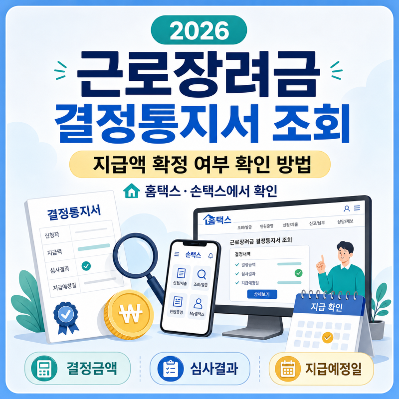2026 근로장려금 결정통지서 조회 방법｜지급액 확정 여부·8월 27일 지급 확인