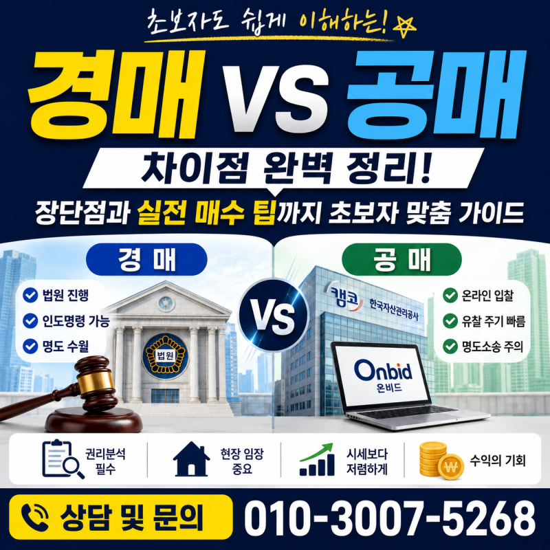 경매 vs 공매 차이점 완벽 정리! 장단점과 실전 매수 팁까지 초보자 맞춤 가이드