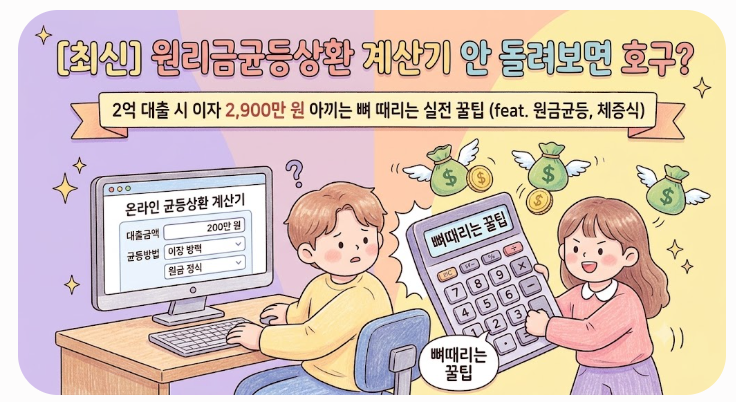 [최신] 원리금균등상환 계산기 안 돌려보면 호구? 2억 대출 시 이자 2,900만 원 아끼는 뼈 때리....