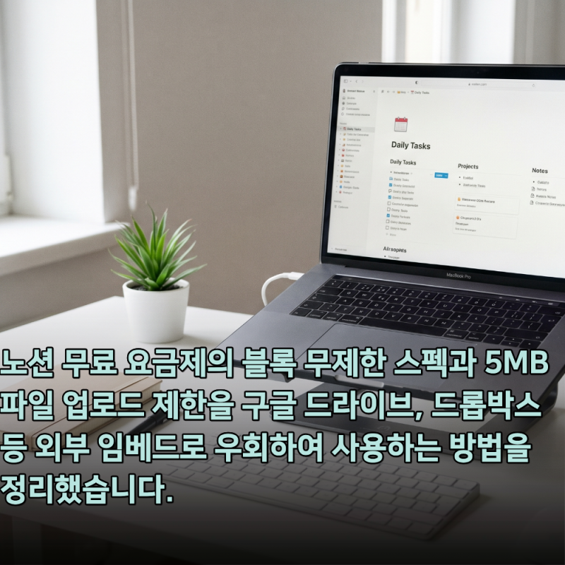 노션(Notion) 무료 요금제로 평생 쓰는 법: 5MB 파일 제한 극복 팁