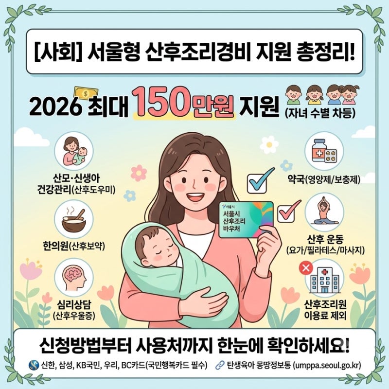 [사회] 서울형 산후조리경비 지원 총정리! 신청방법부터 바우처 사용처까지 혜택 알아보기