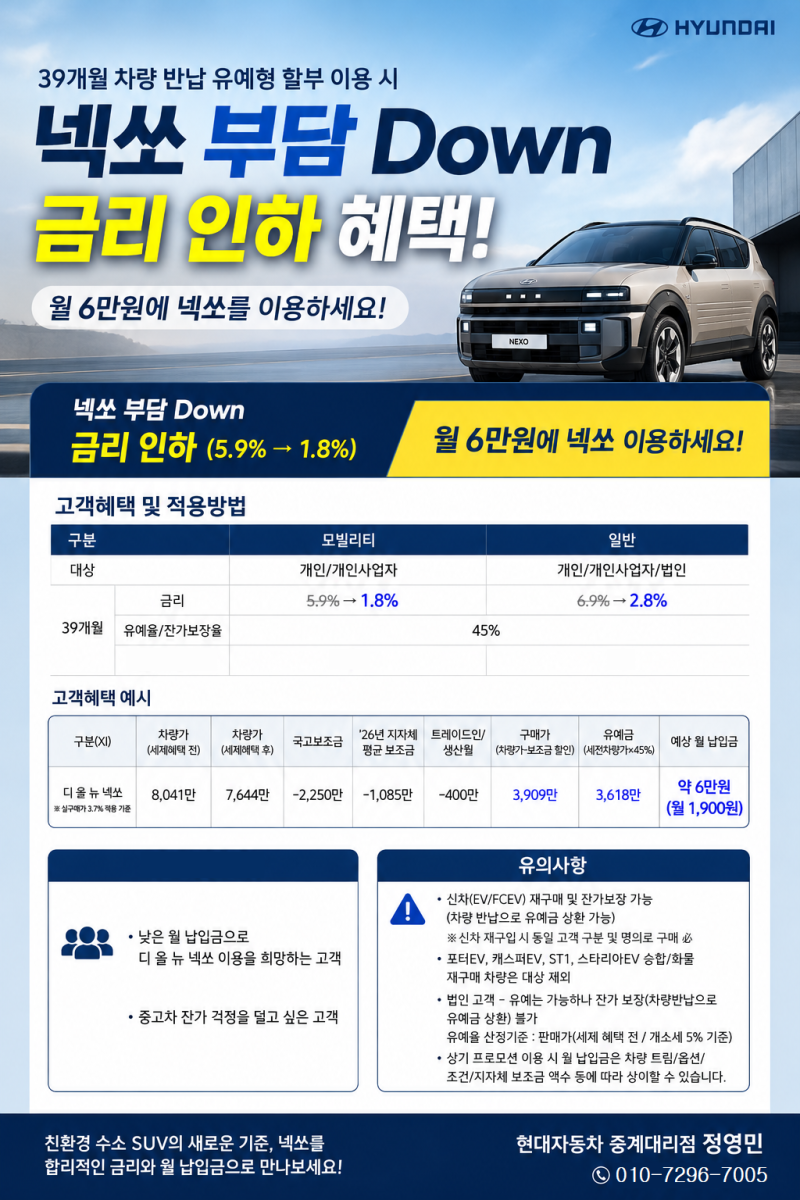 현대 디 올 뉴 넥쏘, 월 6만원대로 만나는 특별한 기회!