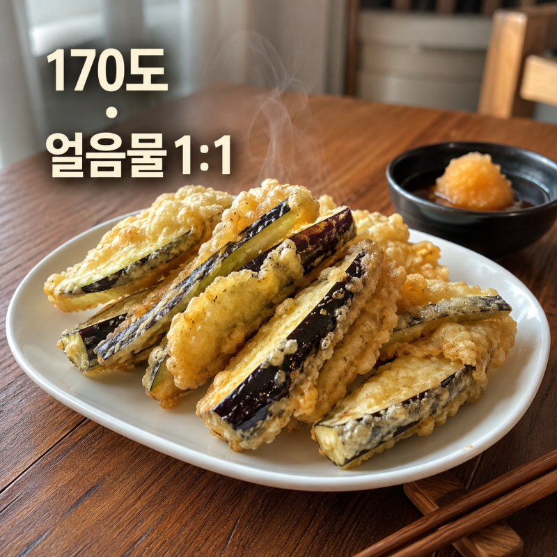 쯔유 가지튀김 레시피, 기름 안 먹고 바삭한 튀김옷 비율과 온도
