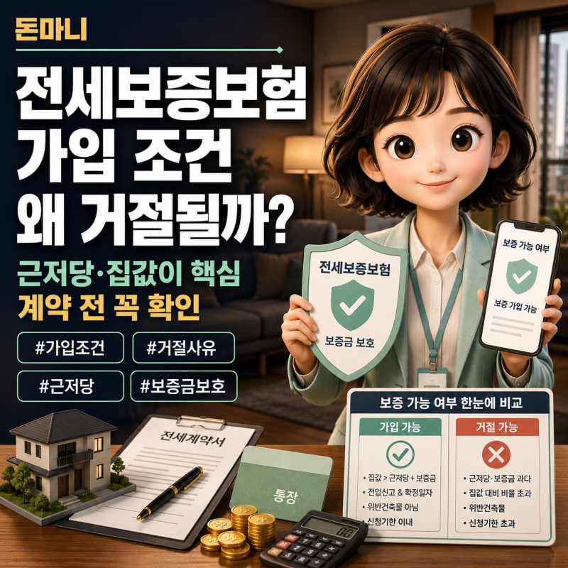 전세보증보험 가입 조건, 왜 거절될까? 집값·근저당 때문에 탈락하는 이유 쉽게 정리