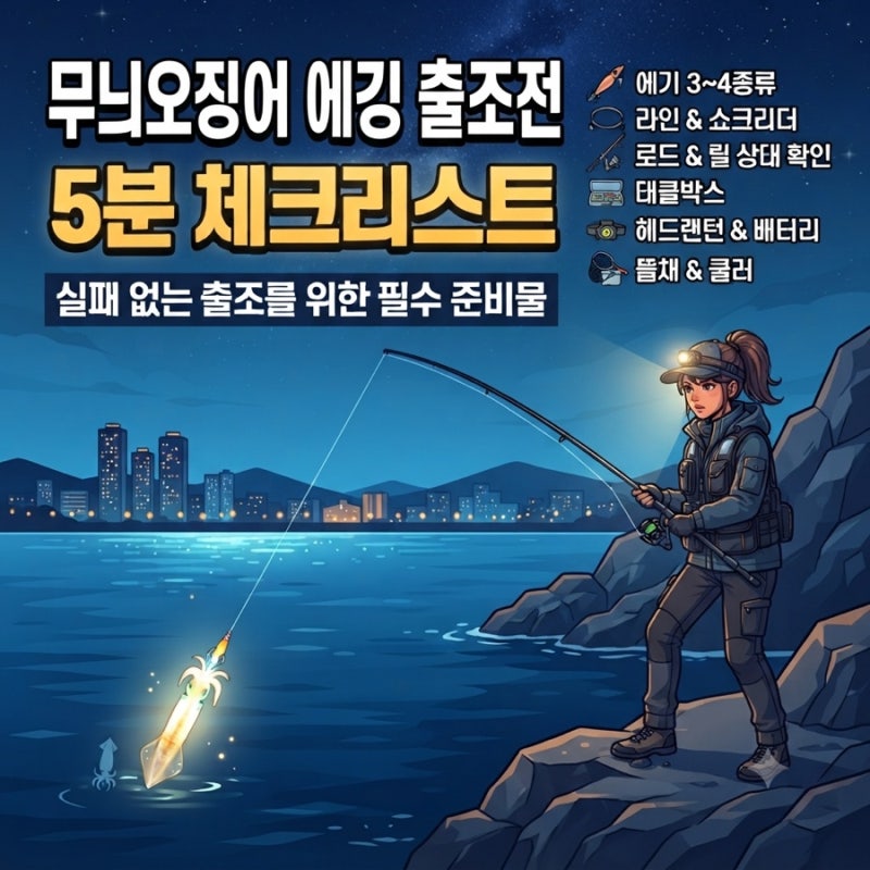 무늬오징어 에깅 준비물 체크리스트 30가지｜출조 전 꼭 챙겨야 할 장비 총정리 (이미지 첨부....