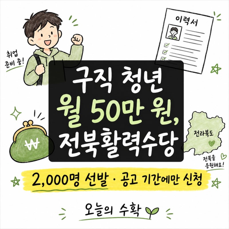 전북 청년활력수당 자격, 구직 중이면 월 50만 원 나옵니다