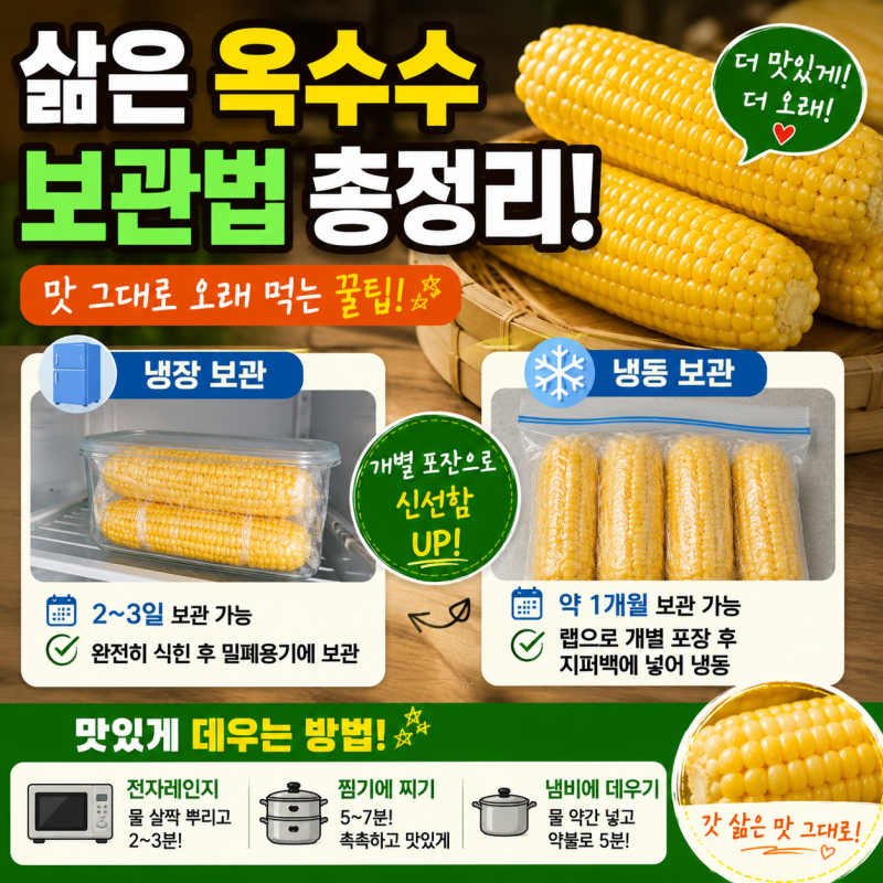 삶은 옥수수 냉장·냉동 보관법 총정리! 맛 그대로 오래 먹는 꿀팁