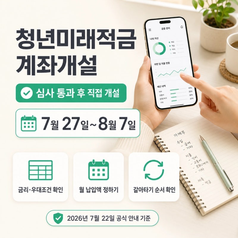 청년미래적금 심사 통과 후 7월 27일 계좌 개설 순서와 8월 7일 전 확인할 점