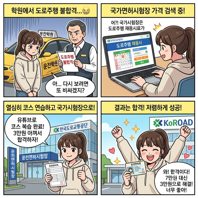 [운전면허] 도로주행 불합격 후 재시험! 학원 vs 국가시험장 비용 비교 & 절약 팁