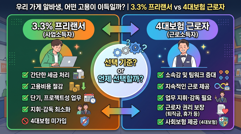 알바생 세금 3.3% 뗄까요, 4대보험 들까요? (초보 사장님 필수 시청)