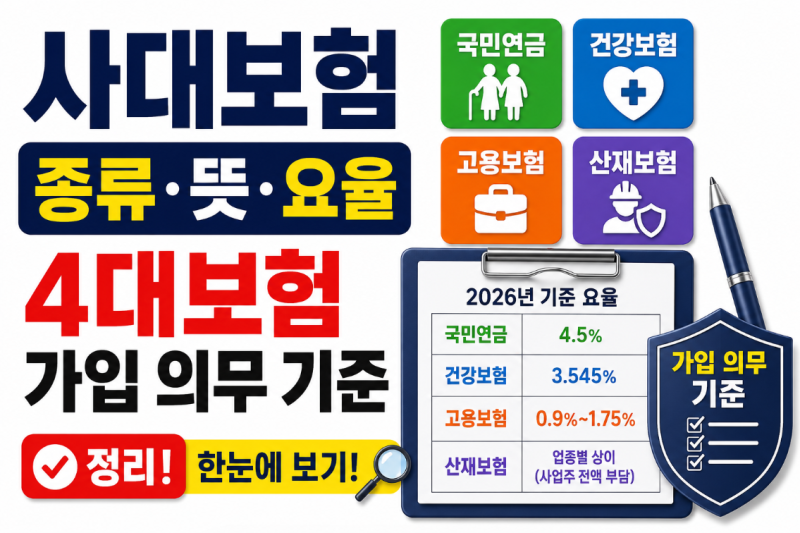 사대보험 종류 뜻 요율 4대보험 가입 의무 기준 정리