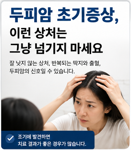 두피에 생긴 딱지, 비듬일까? 피부암 신호일까? 두피암 초기증상, 이런 상처는 그냥 넘기지 ....