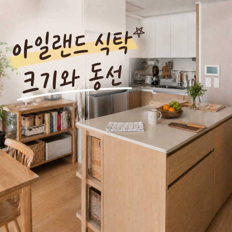 아일랜드 식탁 크기 주방 동선 수납장, 설치 전 꼭 재야 할 치수