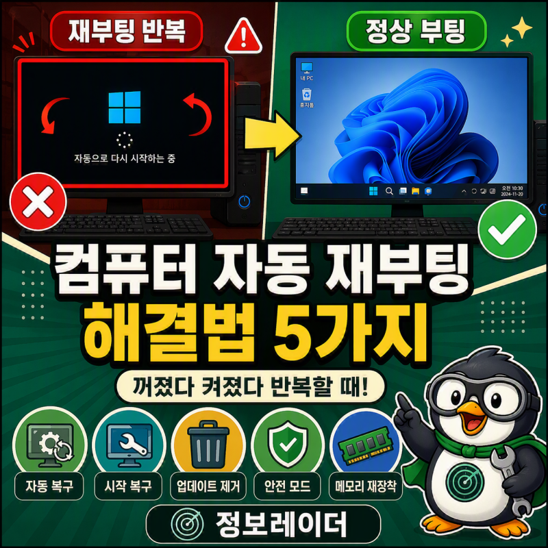 컴퓨터 자동 재부팅 반복 해결 방법 5가지