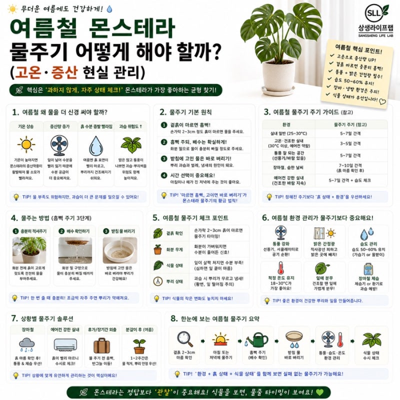 여름철 몬스테라 물주기 어떻게 해야 할까? (고온·증산 현실 관리)