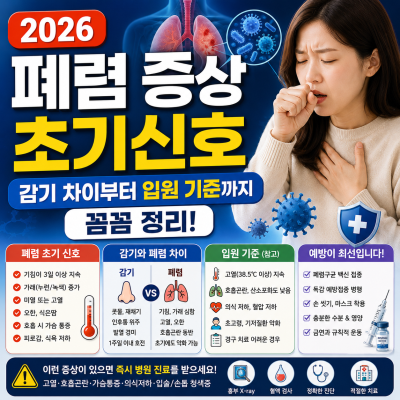 2026 폐렴 증상 초기신호 감기 차이부터 입원 기준까지 꼼꼼 정리