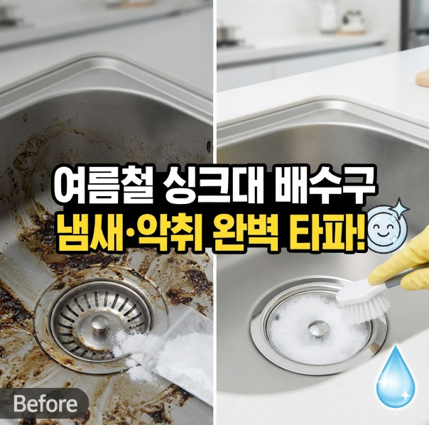 여름철 싱크대 배수구 냄새와 악취, 과탄산소다로 15분 만에 해결하는 완벽 가이드