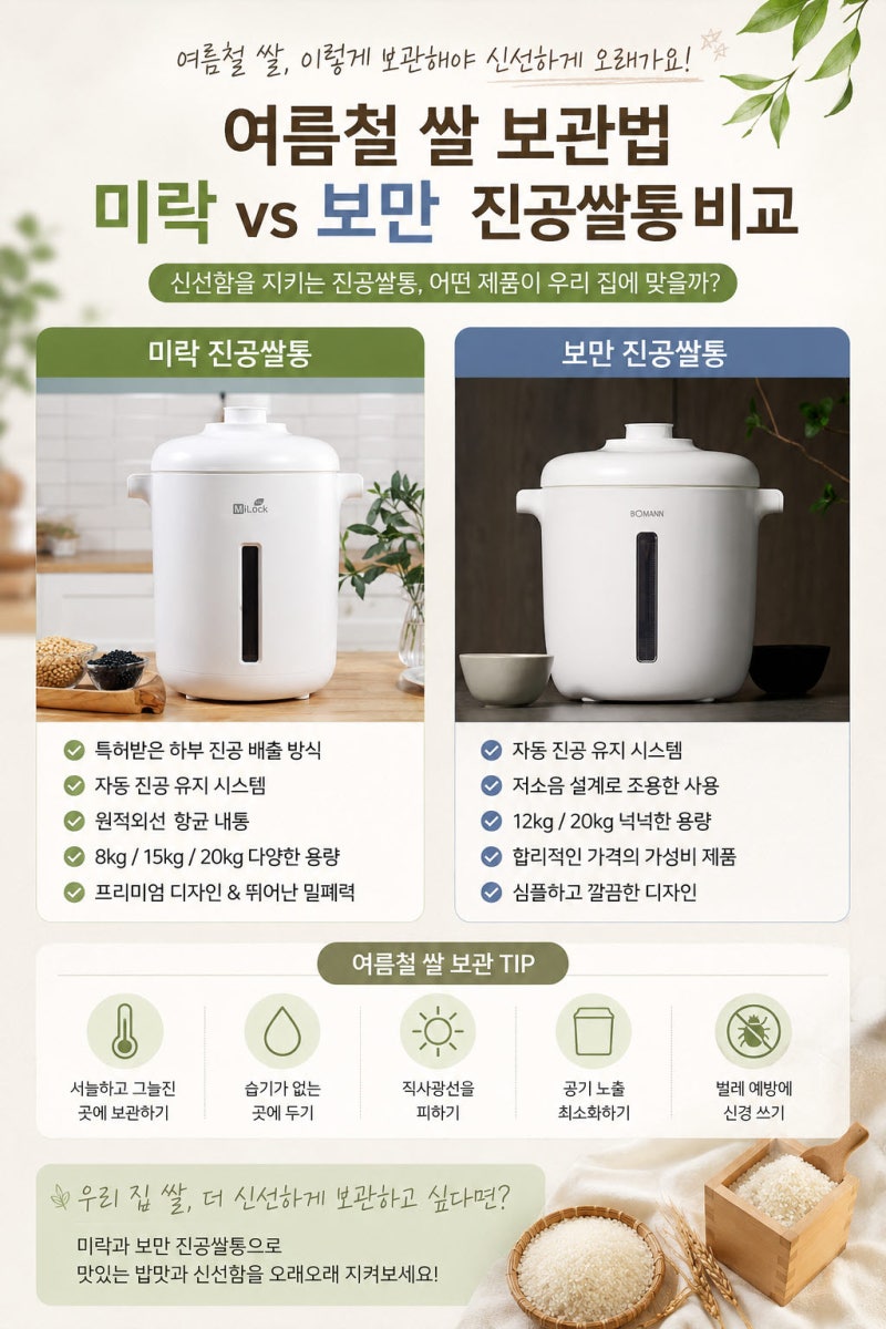 여름철 쌀 보관법 미락진공쌀통 보만진공쌀통 비교