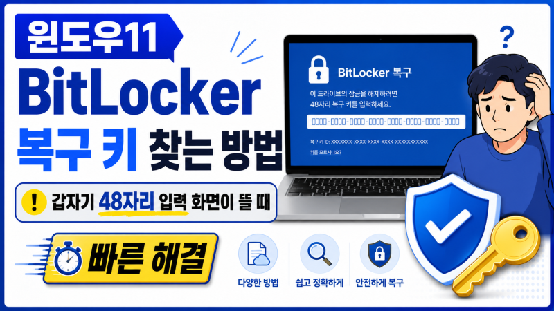 윈도우11 BitLocker 복구 키 찾는 방법｜갑자기 48자리 입력 화면이 나올 때