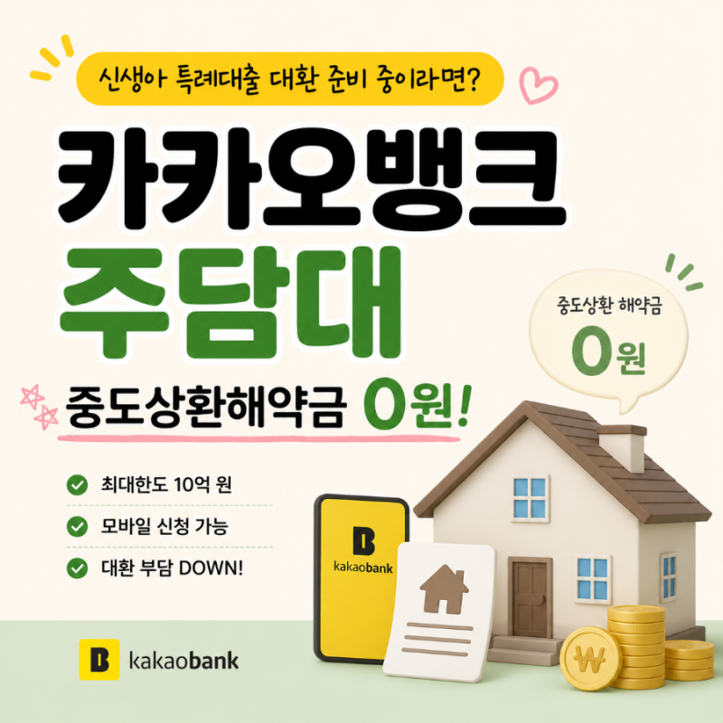 카카오뱅크 주택담보대출, 중도상환해약금이 없다? 신생아 특례 대환을 준비하며 알게 된 사....