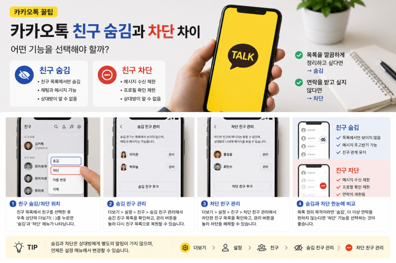 카카오톡 친구 숨김과 차단 차이, 어떤 기능을 선택해야 할까?